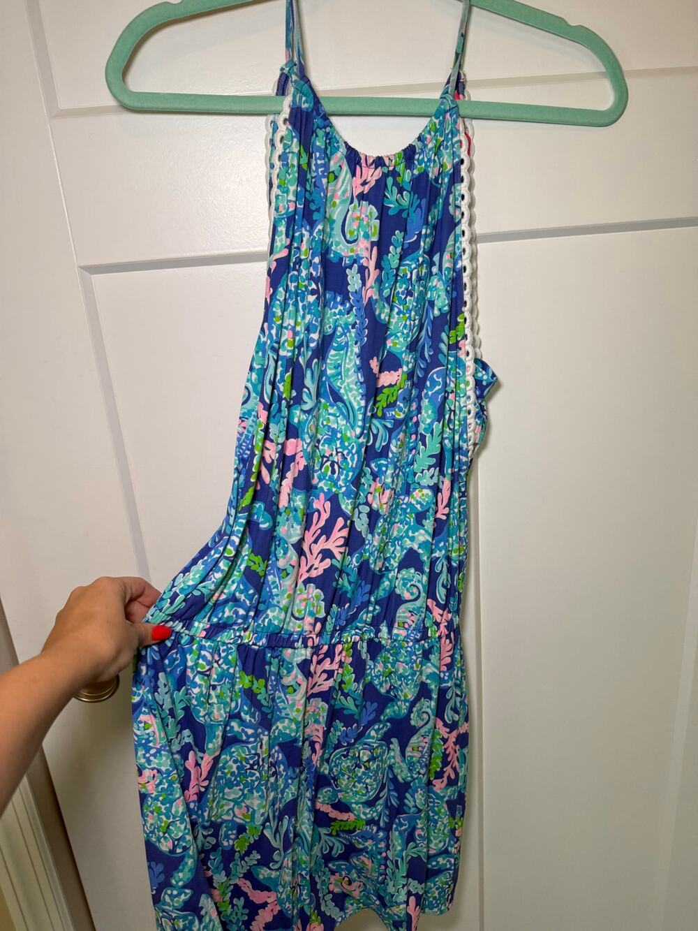 Lilly Pulitzer Romper Size Small Blue Tropical Sea Life Halter Lace Trim